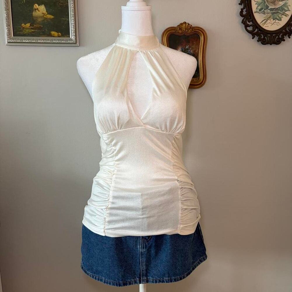 Y2k off white shimmer halter top